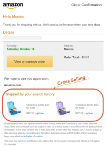 Example Email Marketing Tips from Amazon Order Confirmation